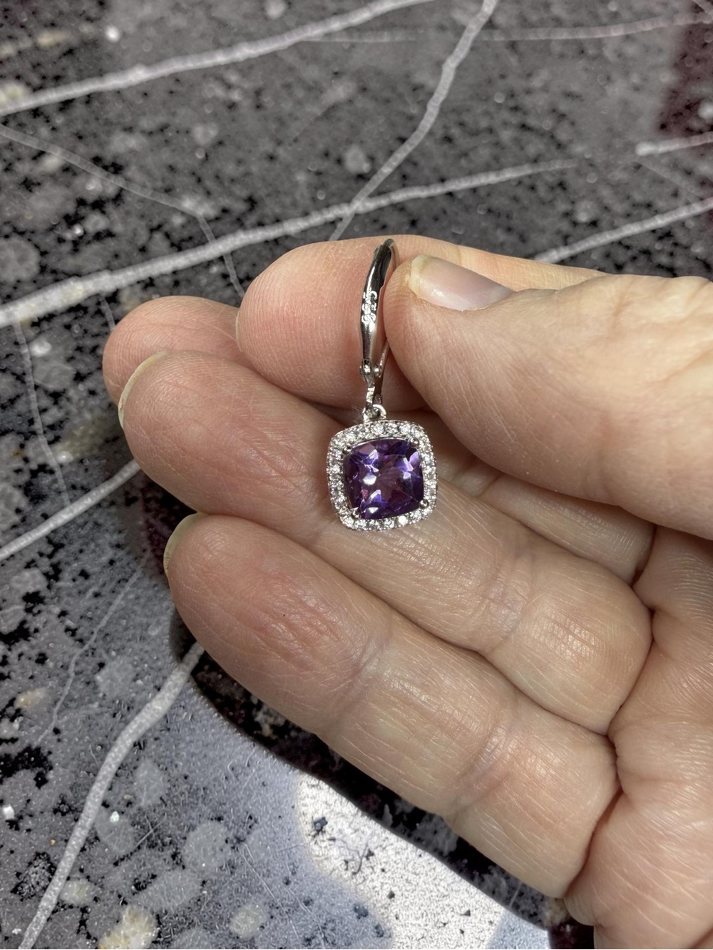 Sterling Silver Amethyst Halo Drop Earrings - Picture 3 of 3